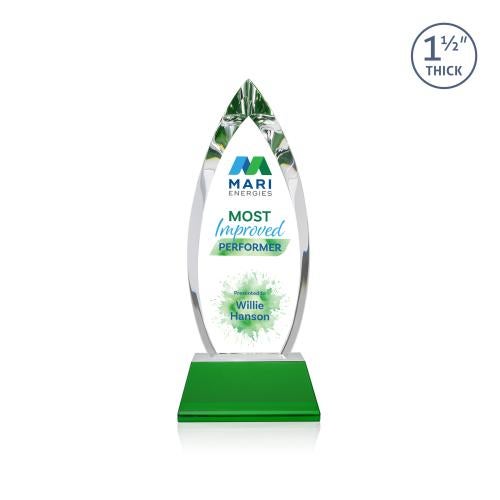 Awards and Plaques - Crystal Trophies - Fortier Full Color on Pruitt Base Green Tear Drop Crystal Trophy
