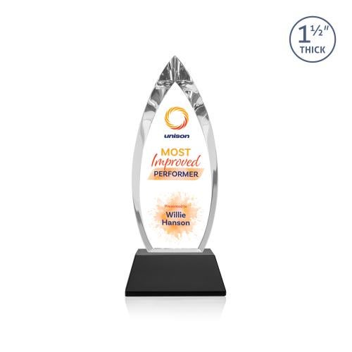 Awards and Plaques - Crystal Trophies - Fortier Full Color on Pruitt Base Black Tear Drop Crystal Trophy