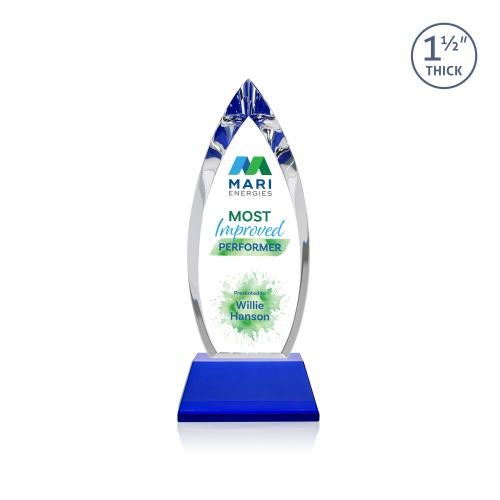 Awards and Plaques - Crystal Trophies - Fortier Full Color on Pruitt Base Blue Tear Drop Crystal Trophy