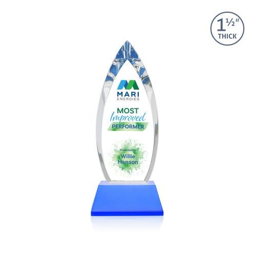 Awards and Plaques - Crystal Trophies - Fortier Full Color on Pruitt Base Sky Blue Tear Drop Crystal Trophy