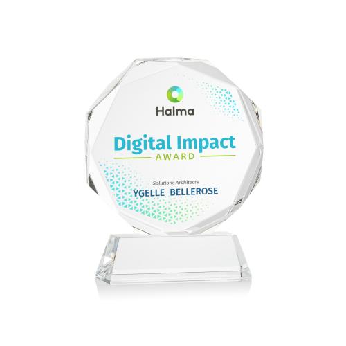 Awards and Plaques - Crystal Trophies - Acadian Full Color on Helton Base Clear Polygon Crystal Trophy