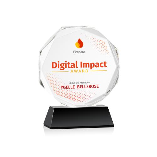 Awards and Plaques - Crystal Trophies - Acadian Full Color on Helton Base Black Polygon Crystal Trophy