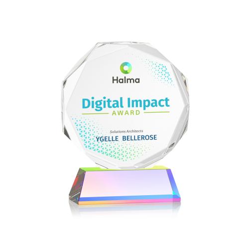 Awards and Plaques - Crystal Trophies - Acadian Full Color on Helton Base Prismatic Polygon Crystal Trophy