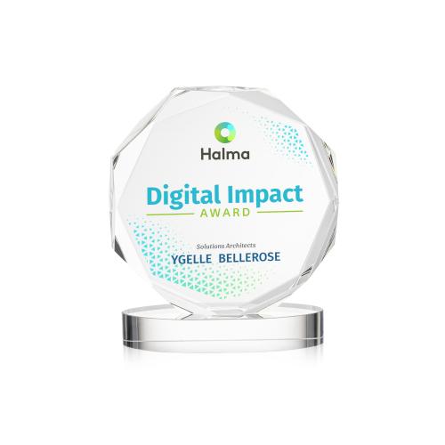 Awards and Plaques - Crystal Trophies - Acadian Full Color on Alberton Base Clear Polygon Crystal Trophy