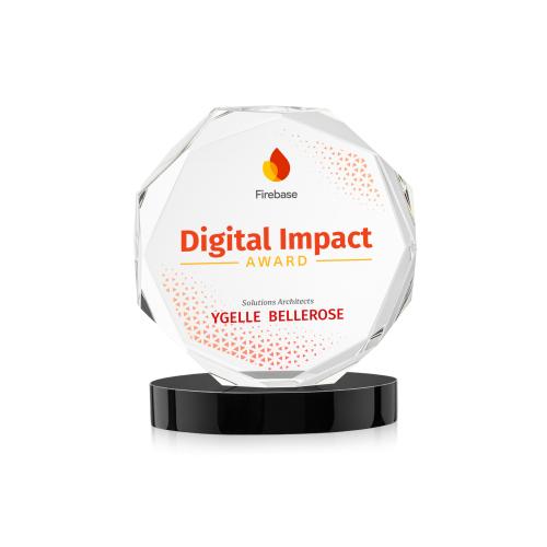 Awards and Plaques - Crystal Trophies - Acadian Full Color on Alberton Base Black Polygon Crystal Trophy