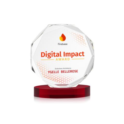 Awards and Plaques - Crystal Trophies - Acadian Full Color on Alberton Base Red Polygon Crystal Trophy