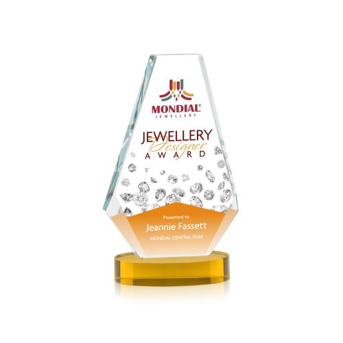 Awards and Plaques - Crystal Trophies - Mcleod Full Color on Alberton Base Amber Polygon Crystal Trophy