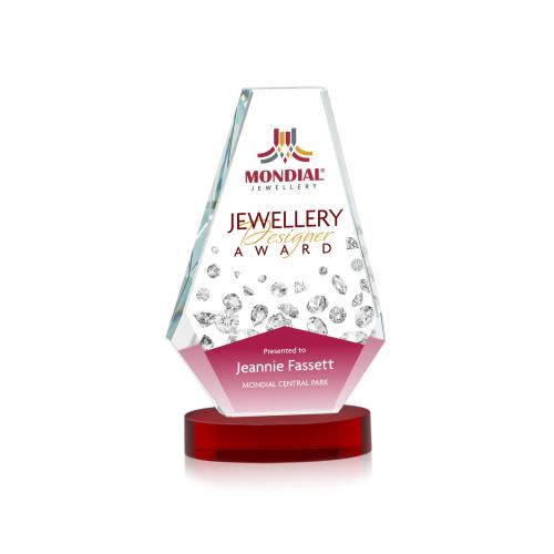 Awards and Plaques - Crystal Trophies - Mcleod Full Color on Alberton Base Red Polygon Crystal Trophy