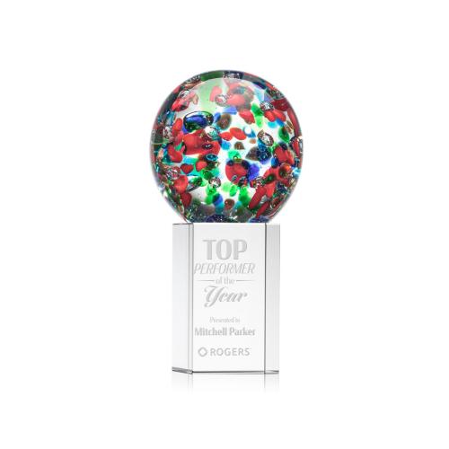 Awards and Plaques - Glass Trophies - Art Glass Trophies - Knapp Globe on Yoder Base Glass Trophy