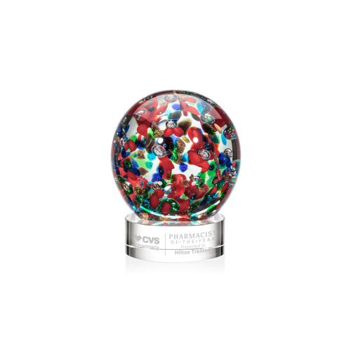 Awards and Plaques - Glass Trophies - Art Glass Trophies - Knapp on Lockwood Base Clear Globe Glass Trophy