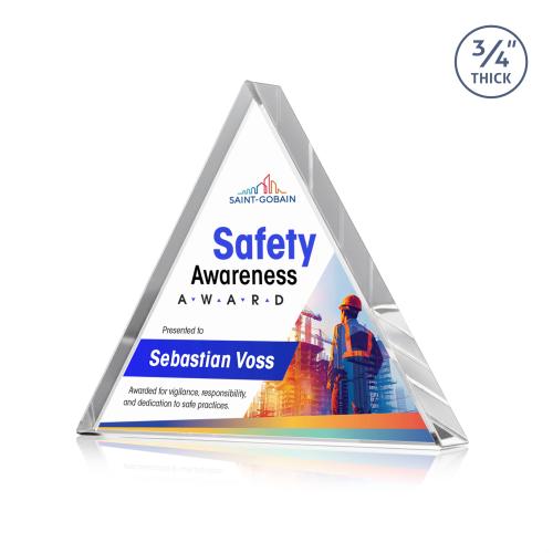 Awards and Plaques - Crystal Trophies - Arriaga Triangle Full Color Clear Pyramid Crystal Trophy