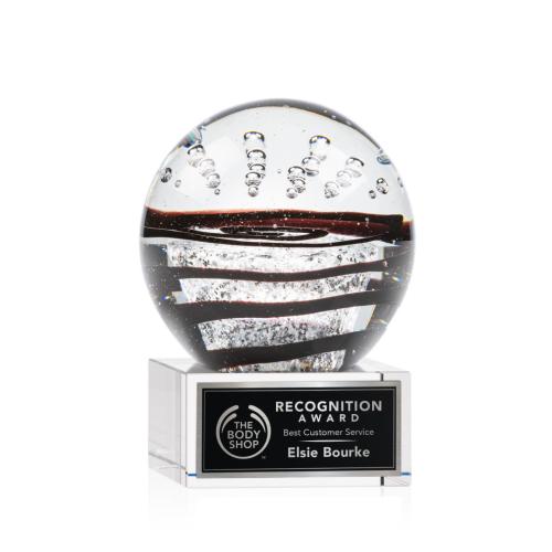 Awards and Plaques - Glass Trophies - Art Glass Trophies - Cummins on Plated Crystal Base Clear Globe Glass Trophy