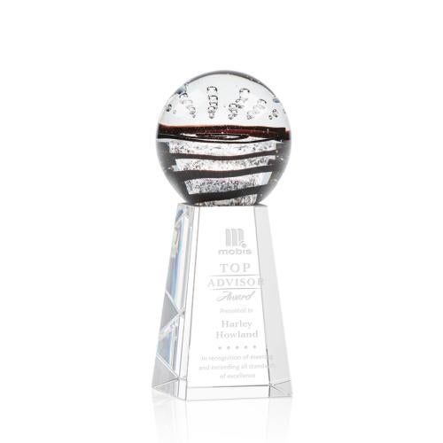 Awards and Plaques - Glass Trophies - Art Glass Trophies - Cummins on Tall Crystal Base Clear Globe Glass Trophy