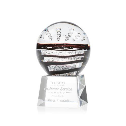 Awards and Plaques - Glass Trophies - Art Glass Trophies - Cummins on Small Crystal Base Clear Globe Glass Trophy