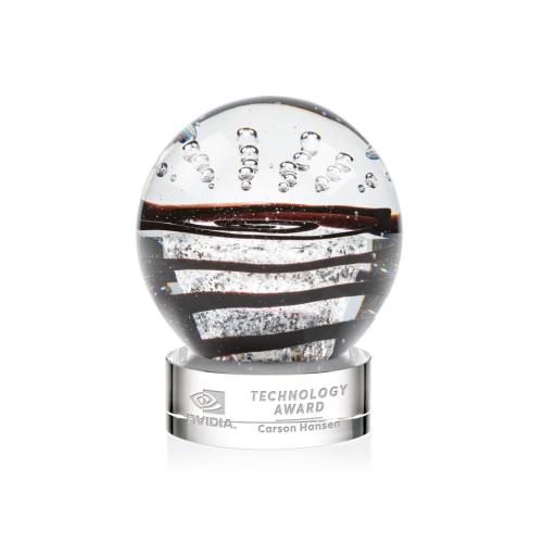 Awards and Plaques - Glass Trophies - Art Glass Trophies - Cummins on Lockwood Base Clear Globe Glass Trophy