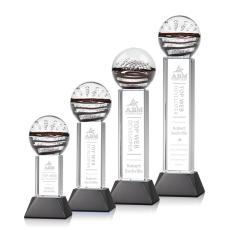 Cummins on Tower Base Black Globe Glass Trophy - Art Glass Trophies