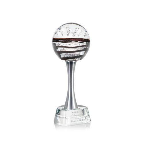 Awards and Plaques - Glass Trophies - Art Glass Trophies - Cummins on Metal Pedestal Base Clear Globe Glass Trophy