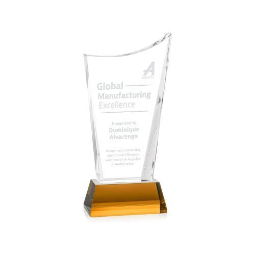 Awards and Plaques - Crystal Trophies - Burnett on Helton Base Amber Peaks Crystal Trophy