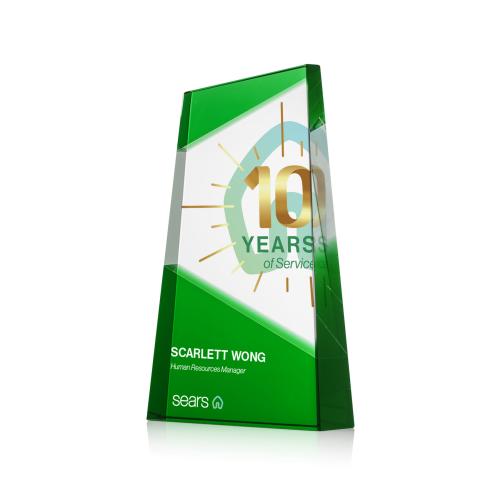 Awards and Plaques - Crystal Trophies - Gutierrez Full Color Green Towers Crystal Trophy