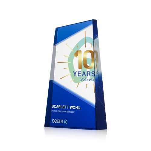 Awards and Plaques - Crystal Trophies - Gutierrez Full Color Blue Towers Crystal Trophy