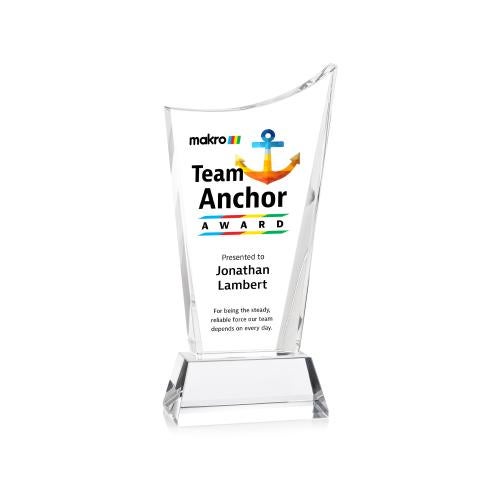 Awards and Plaques - Crystal Trophies - Burnett Full Color on Helton Base Clear Peaks Crystal Trophy