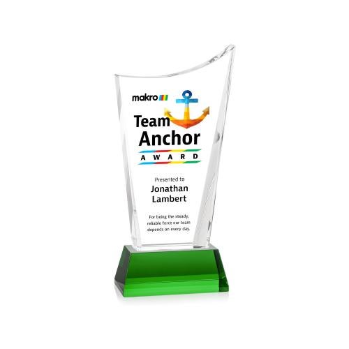 Awards and Plaques - Crystal Trophies - Burnett Full Color on Helton Base Green Peaks Crystal Trophy