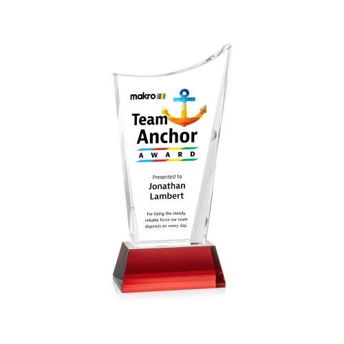 Awards and Plaques - Crystal Trophies - Burnett Full Color on Helton Base Red Peaks Crystal Trophy