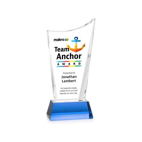 Awards and Plaques - Crystal Trophies - Burnett Full Color on Helton Base Sky Blue Peaks Crystal Trophy