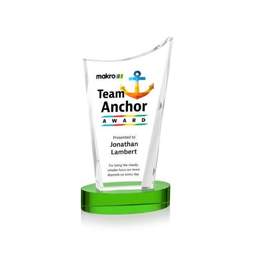 Awards and Plaques - Crystal Trophies - Burnett Full Color on Alberton Base Green Peaks Crystal Trophy