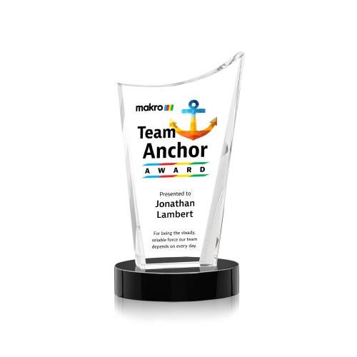 Awards and Plaques - Crystal Trophies - Burnett Full Color on Alberton Base Black Peaks Crystal Trophy