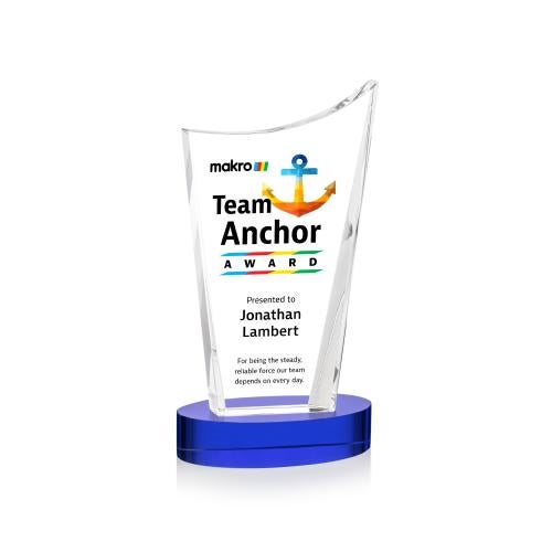 Awards and Plaques - Crystal Trophies - Burnett Full Color on Alberton Base Blue Peaks Crystal Trophy