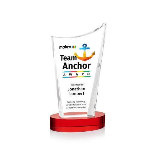 Awards and Plaques - Crystal Trophies - Burnett Full Color on Alberton Base Red Peaks Crystal Trophy