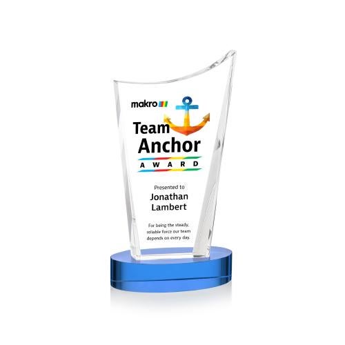 Awards and Plaques - Crystal Trophies - Burnett Full Color on Alberton Base Sky Blue Peaks Crystal Trophy