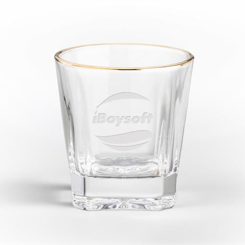 Custom Barware Glasses - Whisky Glasses - Santana Gold Rim OTR - Deep Etch