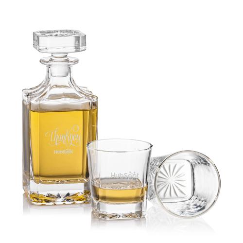 Custom Barware Glasses - Decanters - Santana Decanter & Silver Rim Set