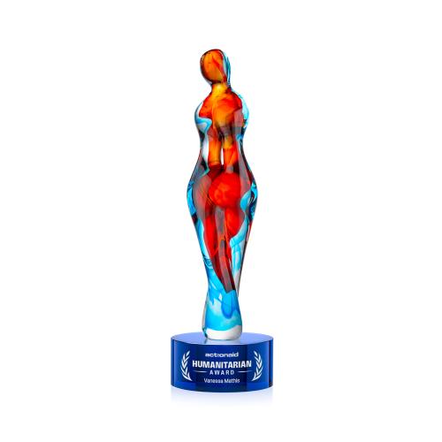 Awards and Plaques - Glass Trophies - Venus on Round Base Blue Glass Trophy