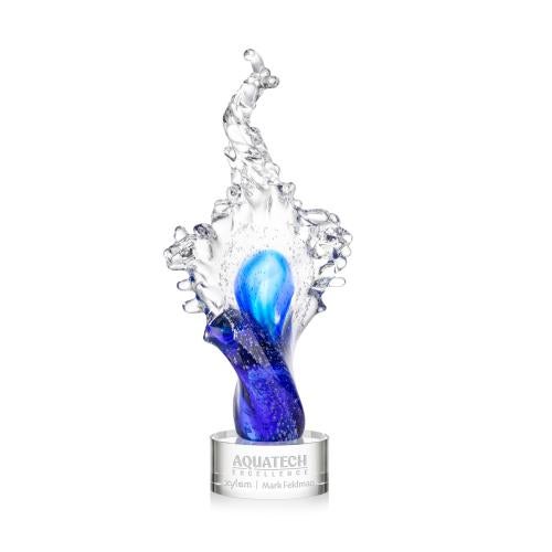 Awards and Plaques - Glass Trophies - Breaker on Round Base Clear Unique Glass Trophy