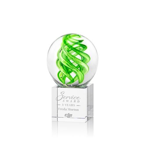 Awards and Plaques - Glass Trophies - Longoria on Square Crystal Base Clear Globe Glass Trophy