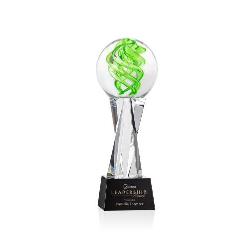 Awards and Plaques - Glass Trophies - Longoria on Saldana Crystal Base Black Globe Glass Trophy