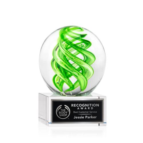 Awards and Plaques - Glass Trophies - Longoria on Plated Crystal Base Clear Globe Glass Trophy