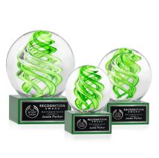 Longoria on Plated Crystal Base Green Globe Glass Trophy - Glass Trophies