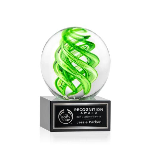 Awards and Plaques - Glass Trophies - Longoria on Plated Crystal Base Black Globe Glass Trophy