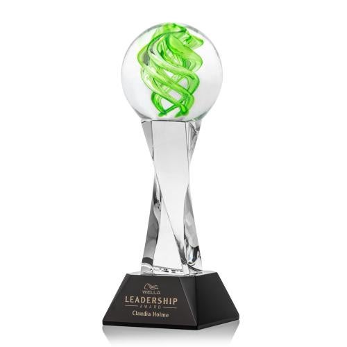 Awards and Plaques - Glass Trophies - Longoria on Spirale Spire Base Black Globe Glass Trophy