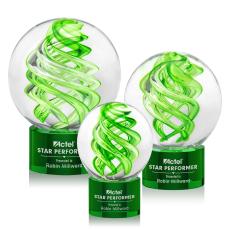 Longoria on Round Base Green Globe Glass Trophy - Glass Trophies