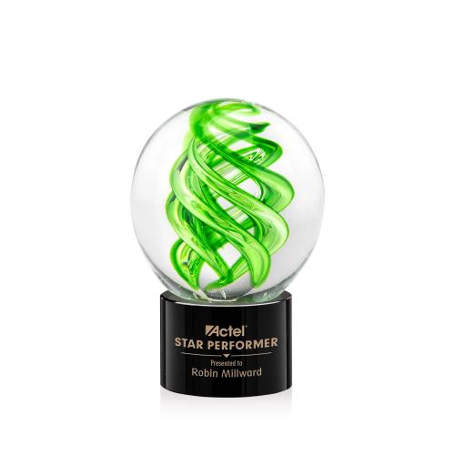 Awards and Plaques - Glass Trophies - Longoria on Round Base Black Globe Glass Trophy