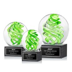 Longoria on Square Marble Base Black Globe Glass Trophy - Glass Trophies