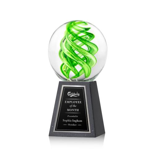 Awards and Plaques - Glass Trophies - Longoria on Tall Marble Base Black Globe Glass Trophy