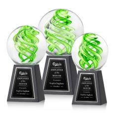 Longoria on Tall Marble Base Black Globe Glass Trophy - Glass Trophies