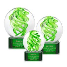 Longoria on Half Round Base Green Globe Glass Trophy - Glass Trophies