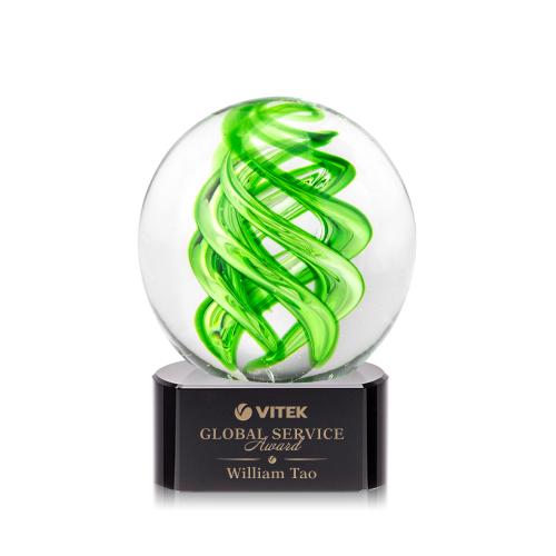Awards and Plaques - Glass Trophies - Longoria on Half Round Base Black Globe Glass Trophy
